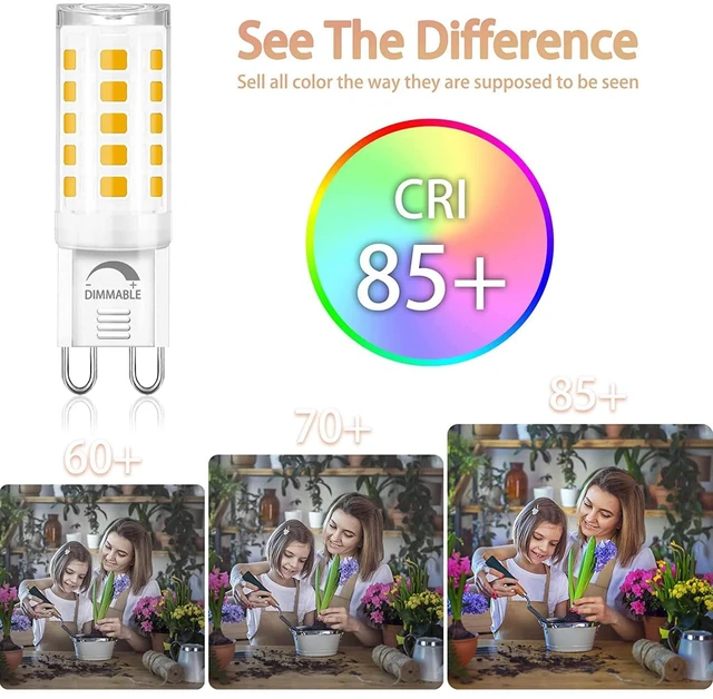 Alt view image 5 of 7 - 24 Pack Dimmable G9 LED Light Bulb 40W Equivalent 4000K Natural White G9 Ceramic Base for Chandelier, Halogen Replacement, T4 Bi Pin, 4W LED, 400LM 120V, CRI85+, 360° Beam Angle for Home Lighting