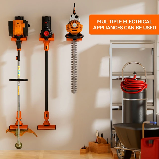Alt view image 4 of 6 - Garage Organizer Trimmer Rack, Garden Power Tool Hanger Weed Whackers Holder Wall Mounted for Grass Trimmer, Hedge Trimmer, Garage Trimmer, Garden Tools,1 Pack(Orange)