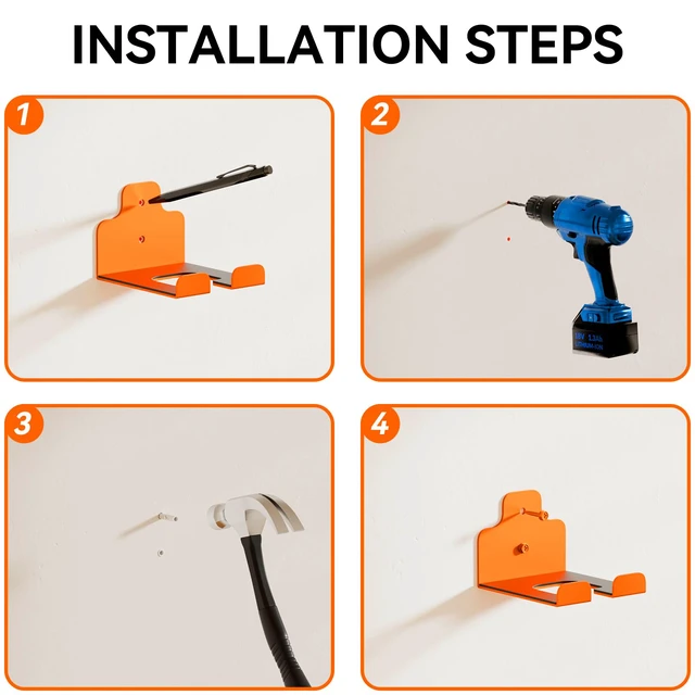 Alt view image 6 of 6 - Garage Organizer Trimmer Rack, Garden Power Tool Hanger Weed Whackers Holder Wall Mounted for Grass Trimmer, Hedge Trimmer, Garage Trimmer, Garden Tools,1 Pack(Orange)