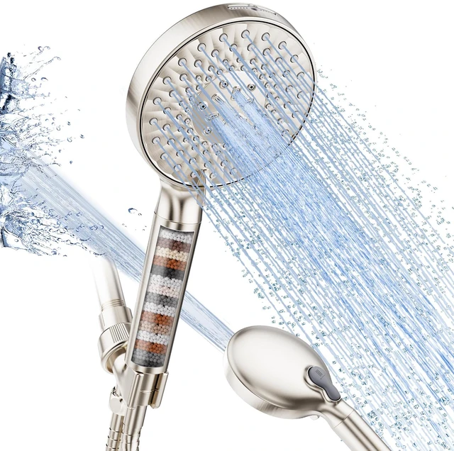 Main image of Filtered Shower Head with Handheld High Pressure 9 Spray Mode Showerhead Detachable Shower Head Water Softener Filters Beads for Hard Water Remove Chlorine 1 Filter 1.8GPM Brushed Nickel