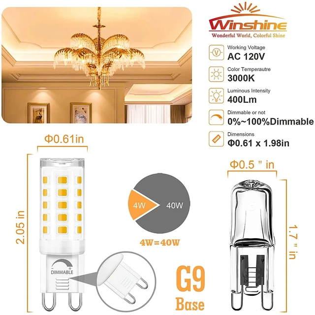Alt view image 3 of 7 - 24 Pack Dimmable G9 LED Light Bulb 40W Equivalent 3000K Warm White CRI85+ G9 Ceramic Base for Chandelier, Halogen Replacement, T4 Bi Pin, 4W LED, 400LM 120V, 360° Beam Angle for Home Lighting