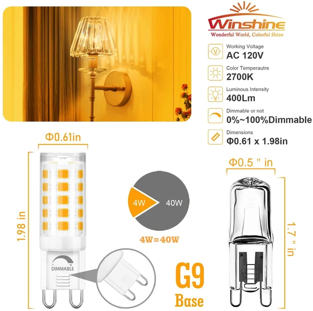 Alt view image 3 of 7 - 24 Pack Dimmable G9 LED Light Bulb 40W Equivalent 2700K Soft White CRI85+ G9 Ceramic Base for Chandelier, Halogen Replacement, T4 Bi Pin, 4W LED, 400LM 120V, 360° Beam Angle for Home Lighting