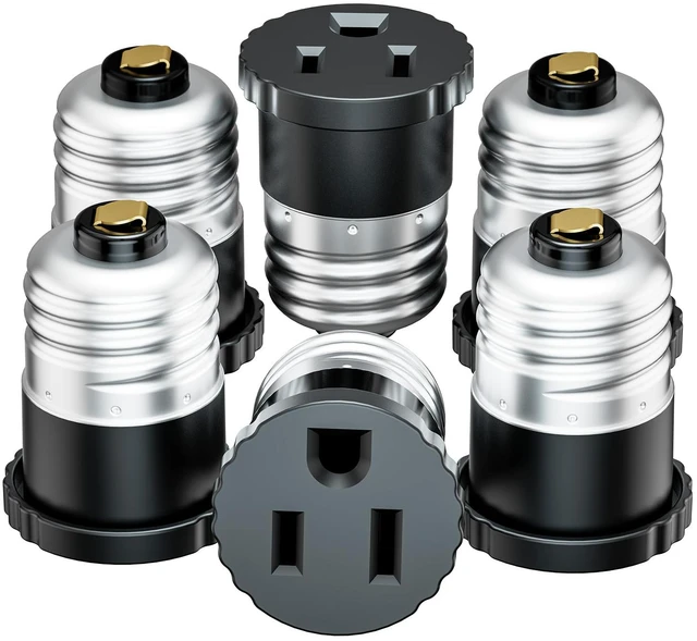 Main image of 6 Pack, Light Socket to Plug Adapter, Light Bulb Socket Convert to Outlet Adapter (Black)