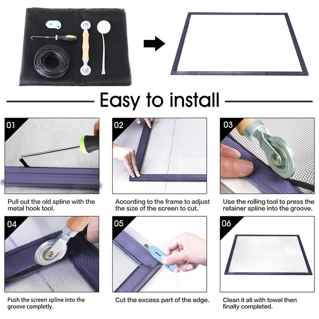 Alt view image 2 of 7 - Window Screen Repair Kit - 59" x 106" Screen Door Replacement Fiberglass Screen Mesh with All Screen Tools for Sliding Door and Patio Screen Door Replacement