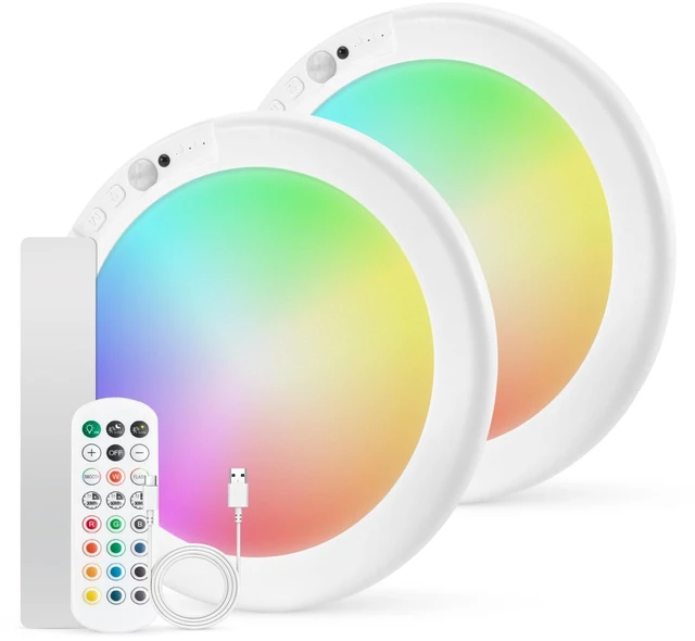 Main image of Rechargeable LED RGB Ambient Shower Light Waterproof Inside Wireless 2 Pack Mood Bathroom Lighting, 13 Color Changing, Magnetic, Battery Operated, Renter Friendly Stick on Ceiling for Bathtub