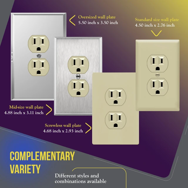 Alt view image 7 of 7 - Duplex Receptacle Outlet, Residential Grade Electrical Wall Outlets, 15A 125V, Self-Grounding, 3-Wire, 2-Pole, UL Listed, 61580-I-10PCS, Ivory (10 Pack)