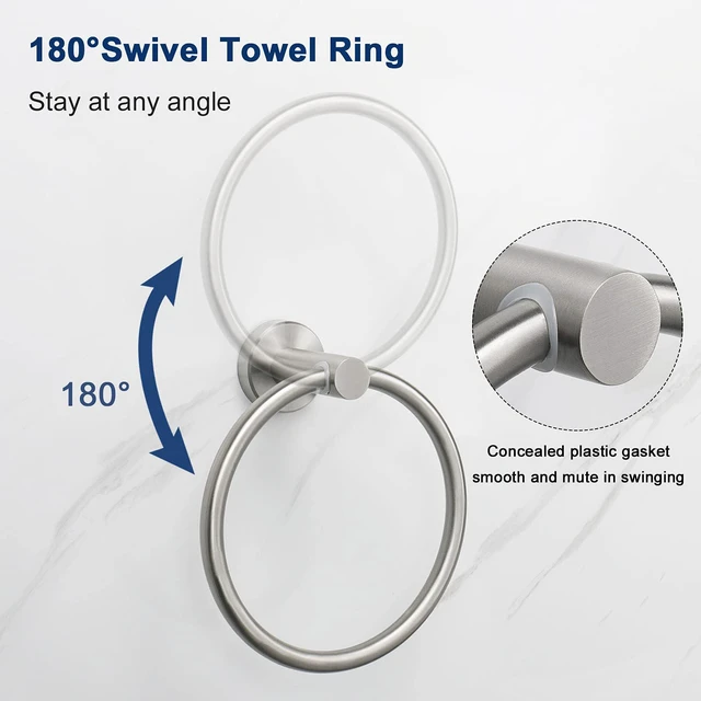 Alt view image 3 of 7 - Bath Towel Ring, Bathroom Hardware Accessories-Thicken Stainless Steel Hand Towel Holder for Bathroom, Modern Round Towel Hanger Wall Mounted (Brushed Nickel, 3 Pack)