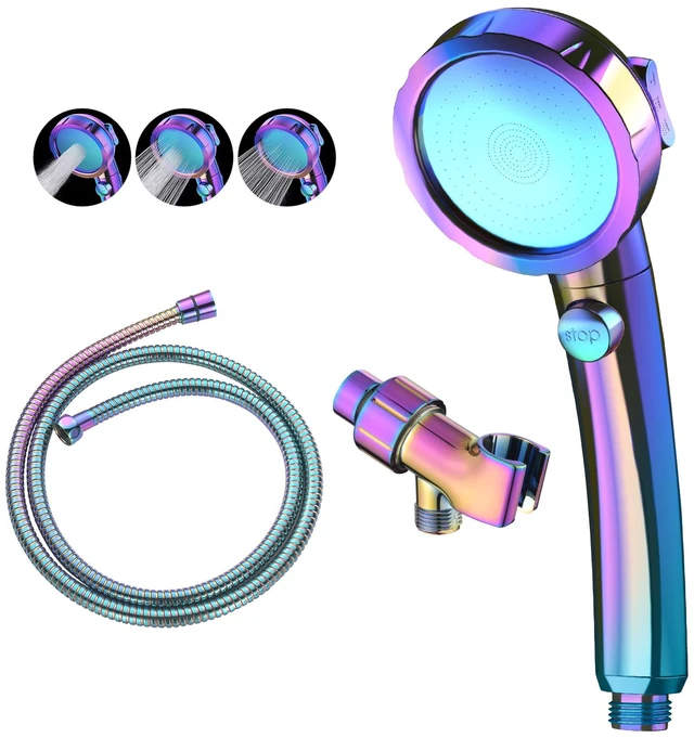 Main image of High Pressure Handheld Shower Head with ON/OFF Switch, 3 Spray Modes, Adjustable Angle Bracket, Radiant Rainbow