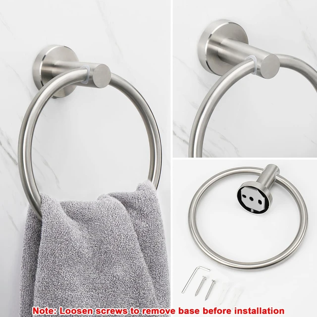 Alt view image 6 of 7 - Bath Towel Ring, Bathroom Hardware Accessories-Thicken Stainless Steel Hand Towel Holder for Bathroom, Modern Round Towel Hanger Wall Mounted (Brushed Nickel, 3 Pack)