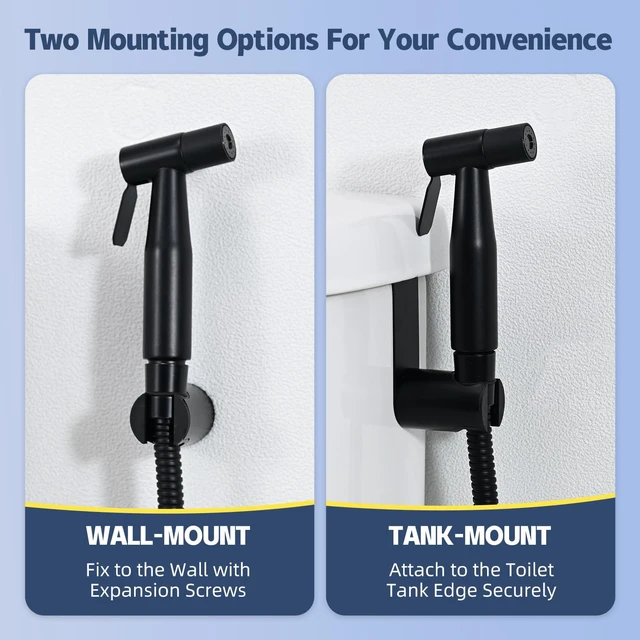 Alt view image 7 of 7 - Handheld Bidet Sprayer for Toilet, Adjustable Water Pressure (Matte Black LeakFree Hose, 7/8" TValve, Fits TwoPiece Toilets, Feminine & Baby Wash, Tank/WallMount, Easy Install, StainlessSteel