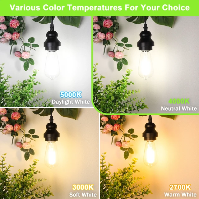 Alt view image 3 of 7 - 4-Pack Vintage Edison Bulbs 60W Equivalent, 850LM 6W LED Light Bulb Neutral White 4000K, ST58 Filament Lighting E26 Base, Non-Dimmable