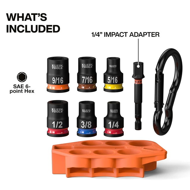 Alt view image 2 of 7 - 33808 Grab-And-Go Impact Socket Set, SAE, 7-Piece Set with Sleeve, Carabiner, and 3/8-Inch Drive, Color-Coded 1/4, 5/16, 3/8, 7/16, 1/2, and 9/16-Inch Sockets
