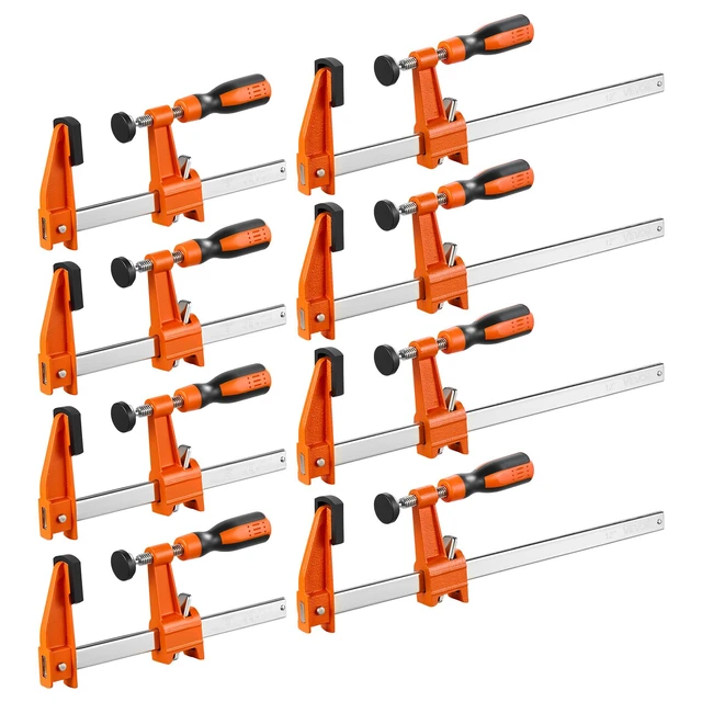 Main image of Bar Clamps for Woodworking, 8-Pack, 6" and 12" F Clamps, 600 lbs Load Limit, with Plastic Pad and Self-Locking Design, Malleable Iron and Carbon Steel, for Wood Working and Metal Working