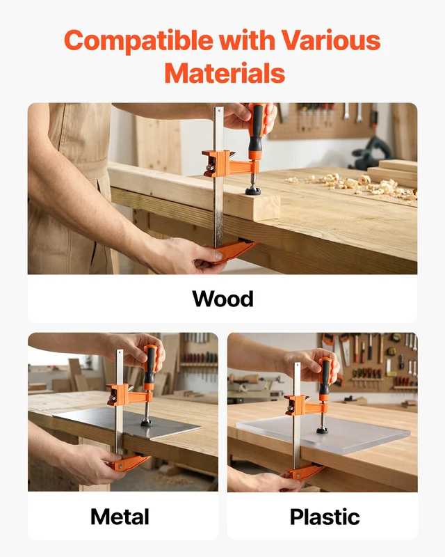 Alt view image 4 of 7 - Bar Clamps for Woodworking, 8-Pack, 6" and 12" F Clamps, 600 lbs Load Limit, with Plastic Pad and Self-Locking Design, Malleable Iron and Carbon Steel, for Wood Working and Metal Working