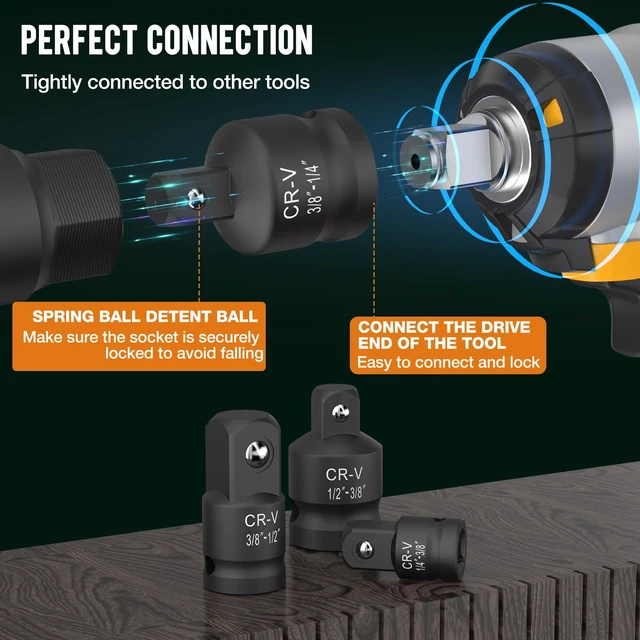 Alt view image 3 of 6 - 1" to 1/2" Impact Socket Adapter and Reducer Set | Impact Adapter Set Breaker Bar Wrench Conversion Kit Mechanic tools