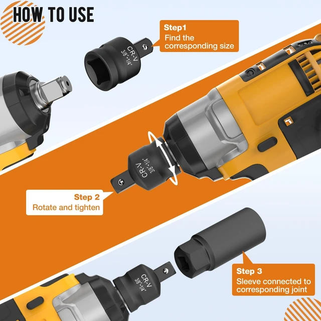 Alt view image 4 of 6 - 1" to 1/2" Impact Socket Adapter and Reducer Set | Impact Adapter Set Breaker Bar Wrench Conversion Kit Mechanic tools