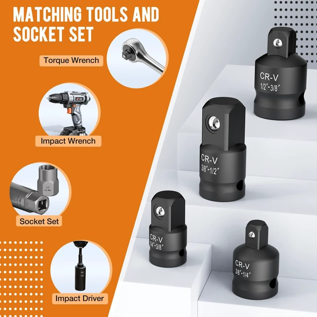 Alt view image 6 of 6 - 1" to 1/2" Impact Socket Adapter and Reducer Set | Impact Adapter Set Breaker Bar Wrench Conversion Kit Mechanic tools