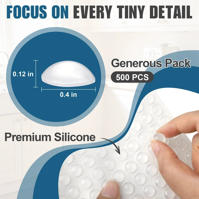 Alt view image 2 of 7 - 500PCS Cabinet Bumpers, Clear Rubber Bumpers Self Adhesive Soft Close Cabinet Door Bumper Dots, Sound Dampening, Cupboard Door Bumpers Pads, Kitchen Drawers, Picture Frames, Furniture