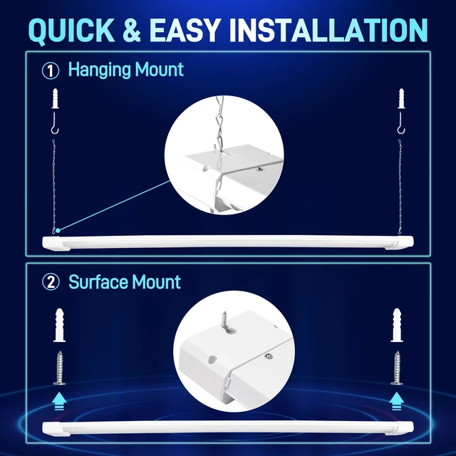 Alt view image 3 of 7 - 4FT Linkable LED Shop Light for Garage,6500LM,5000K Daylight 60W Utility Light Fixture for Garages,Workshops,Basements,LED Workbench Light with Plug,Hanging or Surface Mount,White- ETL