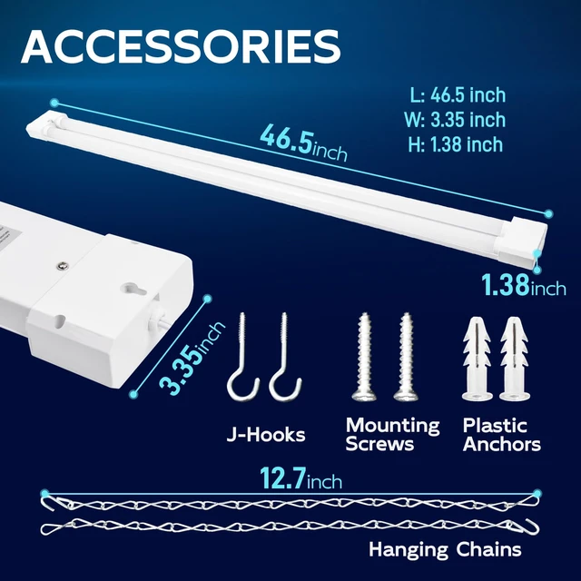 Alt view image 6 of 7 - 4FT Linkable LED Shop Light for Garage,6500LM,5000K Daylight 60W Utility Light Fixture for Garages,Workshops,Basements,LED Workbench Light with Plug,Hanging or Surface Mount,White- ETL
