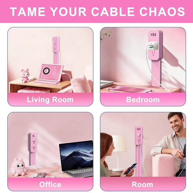 Alt view image 7 of 7 - Electrical Outlet Extender Stick - Features USB-A, USB-C and 2 AC Outlets, Extends 22"-34", Rotates 180° Access Hard-to-Reach Outlets, Wall Plug Power Socket Expander Nightstands, Sofa, Desks and More
