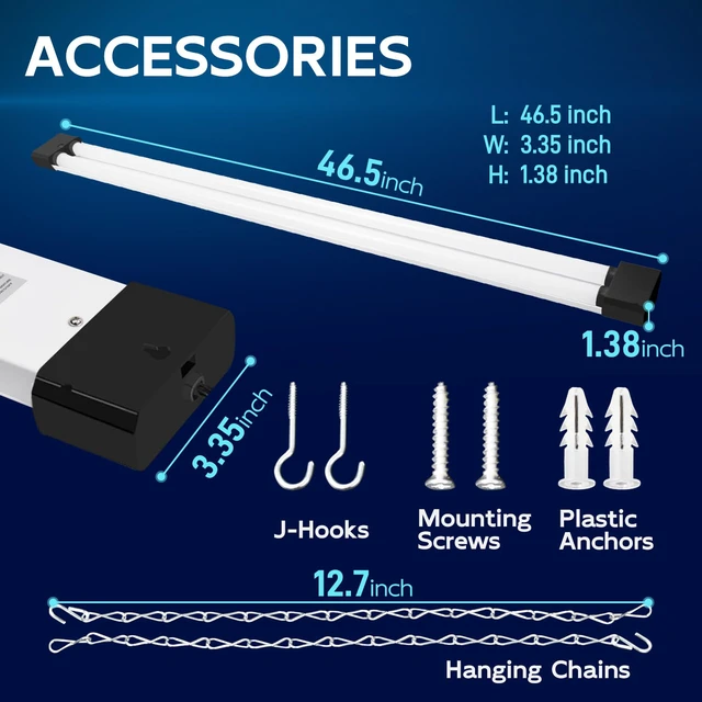 Alt view image 6 of 7 - 4FT Linkable LED Shop Light for Garage,6500LM,5000K Daylight 60W Utility Light Fixture for Garages,Workshops,Basements,LED Workbench Light with Plug,Hanging or Surface Mount,Black - ETL