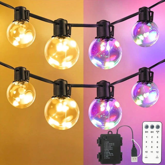 Main image of Outdoor String Lights Battery Operated,22ft 20 G40 LED Patio Bulbs Warm White & Multi,Dimmable,Remote,Timer,Waterproof Hanging Globe Bulb Shatterproof,Backyard Balcony Bistro Christmas Decor