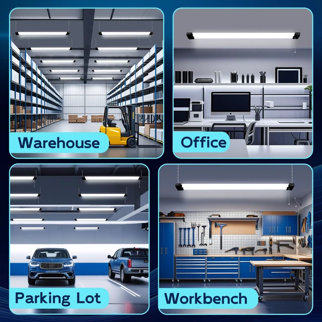 Alt view image 7 of 7 - 4FT Linkable LED Shop Light for Garage,6500LM,5000K Daylight 60W Utility Light Fixture for Garages,Workshops,Basements,LED Workbench Light with Plug,Hanging or Surface Mount,Black - ETL