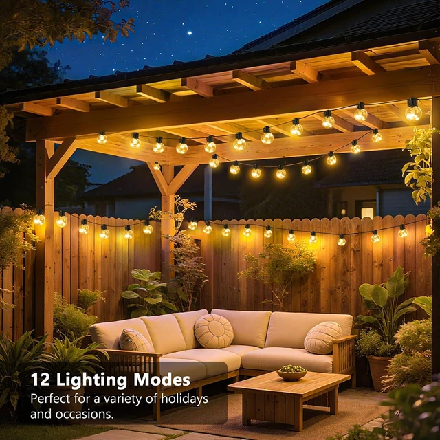 Alt view image 3 of 6 - Outdoor String Lights Battery Operated,22ft 20 G40 LED Patio Bulbs Warm White & Multi,Dimmable,Remote,Timer,Waterproof Hanging Globe Bulb Shatterproof,Backyard Balcony Bistro Christmas Decor