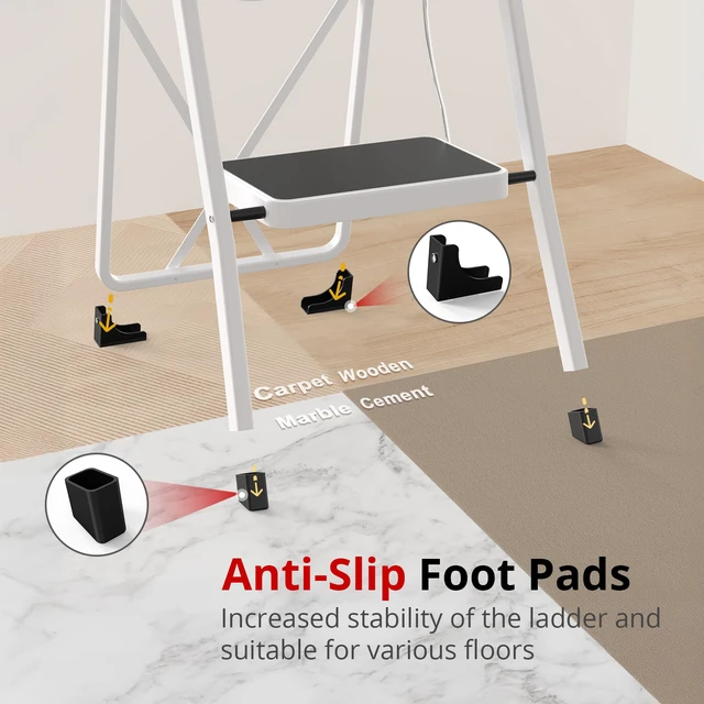 Alt view image 3 of 6 - Step Ladder Folding Step Stool for Adults 3 Step Ladder with Anti-Slip Pedal, 330 lbs Capacity for Kitchen, Home, White