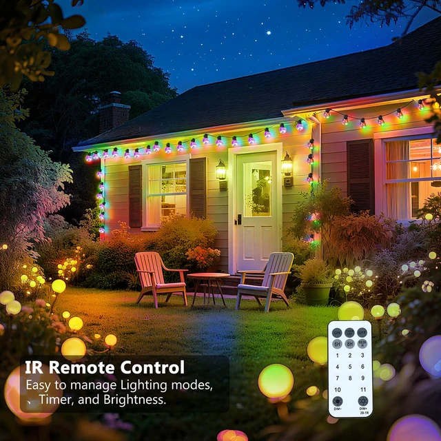 Alt view image 4 of 6 - Outdoor String Lights Battery Operated,22ft 20 G40 LED Patio Bulbs Warm White & Multi,Dimmable,Remote,Timer,Waterproof Hanging Globe Bulb Shatterproof,Backyard Balcony Bistro Christmas Decor