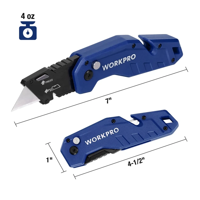 Alt view image 4 of 7 - Folding Utility Knife with 10 Blades, Blue Razor Knife with Belt Clip, Lightweight Nylon Handle, Wire Stripper & Gut Hook, Extra 10 SK5 Blades Included