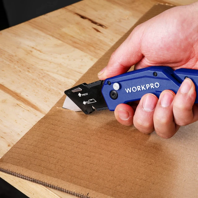 Alt view image 6 of 7 - Folding Utility Knife with 10 Blades, Blue Razor Knife with Belt Clip, Lightweight Nylon Handle, Wire Stripper & Gut Hook, Extra 10 SK5 Blades Included