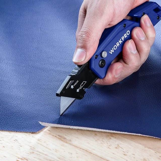 Alt view image 7 of 7 - Folding Utility Knife with 10 Blades, Blue Razor Knife with Belt Clip, Lightweight Nylon Handle, Wire Stripper & Gut Hook, Extra 10 SK5 Blades Included