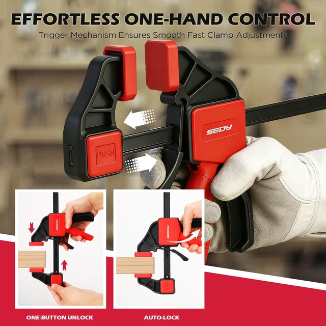 Alt view image 5 of 7 - 6-Pack 12 Inch Bar Clamps for Woodworking with 2-Piece Clamp Connector, 12" Quick-Release Wood Clamps with 150 LBS Load Limit, Trigger Clamp Set, One-Handed Clamps/Spreader for Woodworking