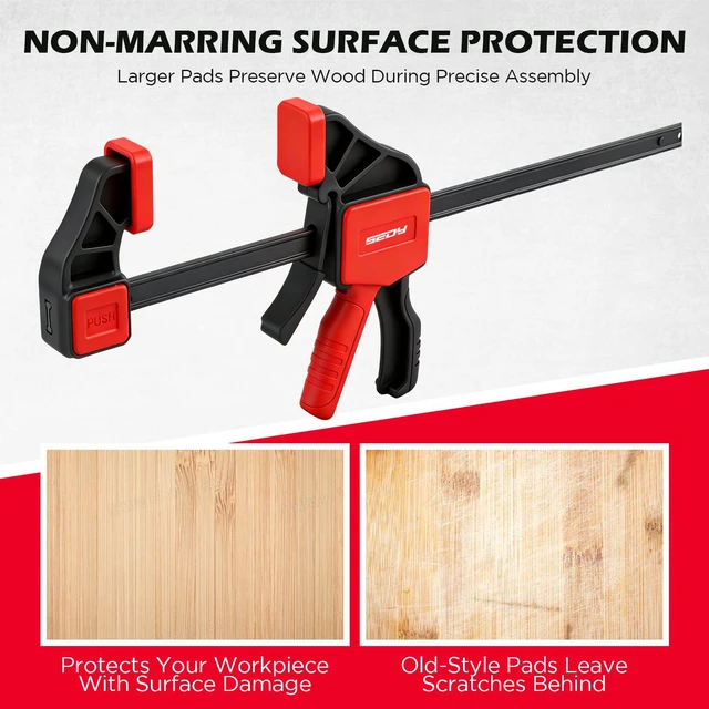 Alt view image 6 of 7 - 6-Pack 12 Inch Bar Clamps for Woodworking with 2-Piece Clamp Connector, 12" Quick-Release Wood Clamps with 150 LBS Load Limit, Trigger Clamp Set, One-Handed Clamps/Spreader for Woodworking