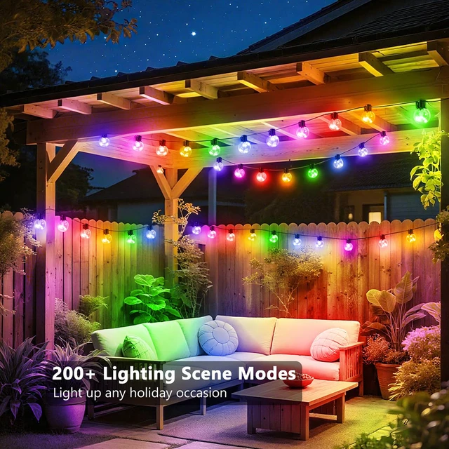 Alt view image 2 of 5 - Outdoor String Lights USB Plug-in,20ft 15 Color Changing LED Bulbs 220+ Scene Modes,Dimmable,Timer,Remote & App Control,IP65 Waterproof Globe Bulb Shatterproof for Patio Backyard Balcony Decor