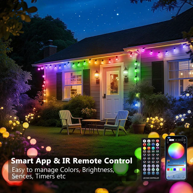 Alt view image 3 of 5 - Outdoor String Lights USB Plug-in,20ft 15 Color Changing LED Bulbs 220+ Scene Modes,Dimmable,Timer,Remote & App Control,IP65 Waterproof Globe Bulb Shatterproof for Patio Backyard Balcony Decor