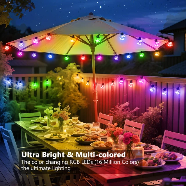Alt view image 4 of 5 - Outdoor String Lights USB Plug-in,20ft 15 Color Changing LED Bulbs 220+ Scene Modes,Dimmable,Timer,Remote & App Control,IP65 Waterproof Globe Bulb Shatterproof for Patio Backyard Balcony Decor
