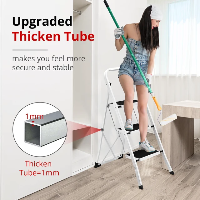 Alt view image 5 of 6 - Step Ladder Folding Step Stool for Adults 3 Step Ladder with Anti-Slip Pedal, 330 lbs Capacity for Kitchen, Home, White