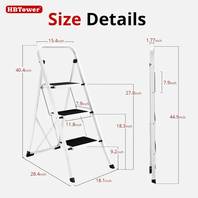 Alt view image 6 of 6 - Step Ladder Folding Step Stool for Adults 3 Step Ladder with Anti-Slip Pedal, 330 lbs Capacity for Kitchen, Home, White