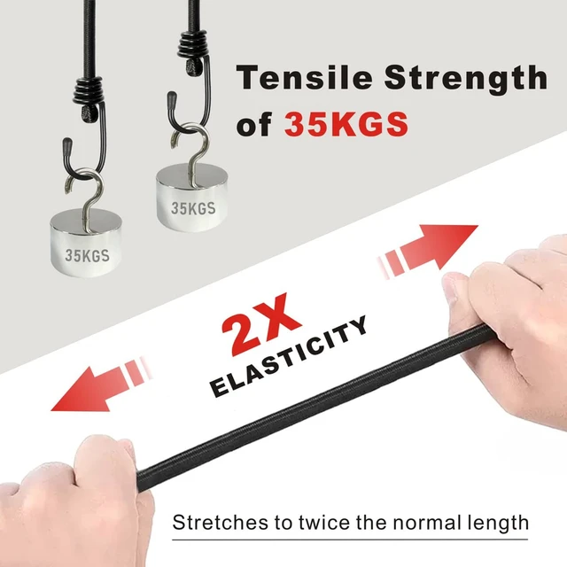 Alt view image 2 of 6 - Bungee Cords with Hooks, Heavy Duty Outdoor Elastic Bungee StrapsNo Odour Industrial Grade Bungee Rope for Securing Tarps, Luggage, Tents, Bikes or Garden Tidying 48inch 4Pcs (Black)