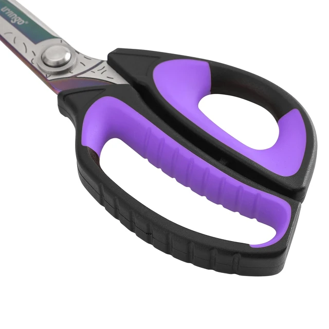 Alt view image 4 of 6 - 10" Heavy Duty Multipurpose Shears for Shop & Garden (Black/Purple) Forged Stainless Steel With Titanium Coating Cuts Fabric, Cardboard, Pruning Branches, Household Materials, Rust-resistant