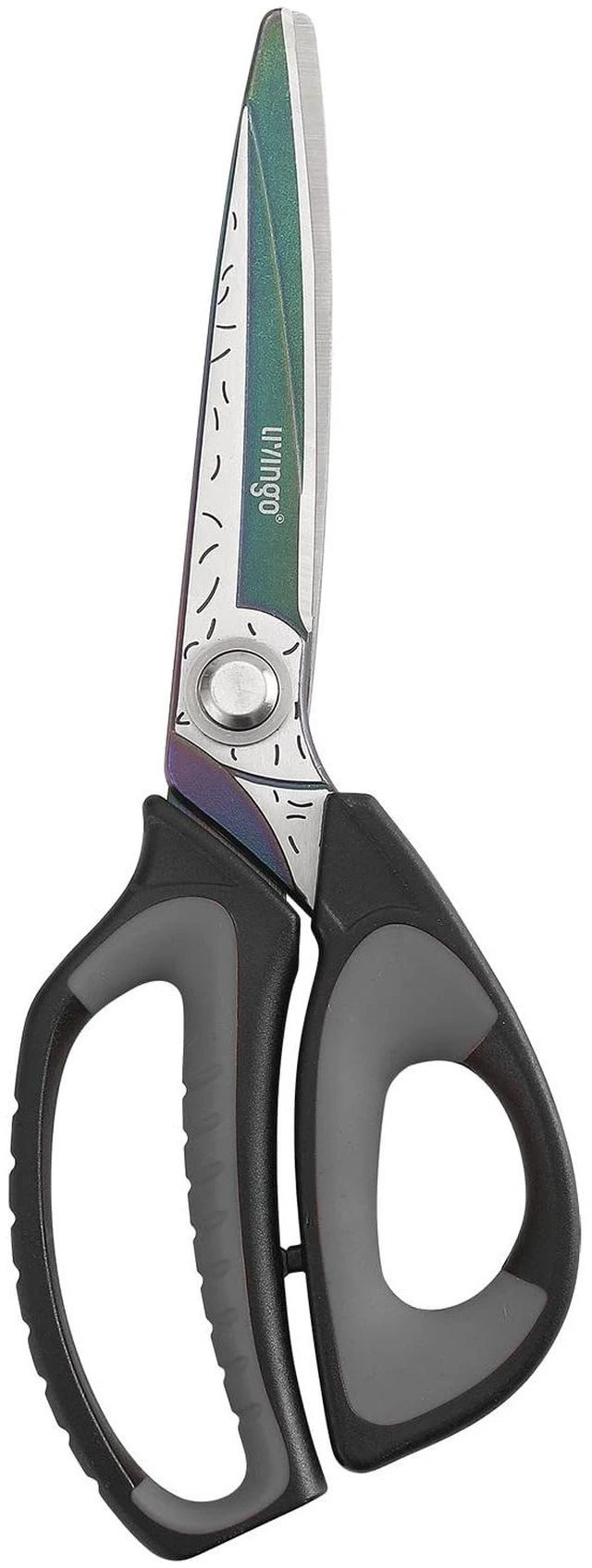 Main image of 10" Heavy Duty Multipurpose Shears for Shop & Garden (Black/Grey) Forged Stainless Steel With Titanium Coating Cuts Fabric, Cardboard, Pruning Branches, Household Materials, Rust-resistant