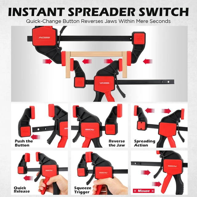Alt view image 7 of 7 - 6-Pack 12 Inch Bar Clamps for Woodworking with 2-Piece Clamp Connector, 12" Quick-Release Wood Clamps with 150 LBS Load Limit, Trigger Clamp Set, One-Handed Clamps/Spreader for Woodworking