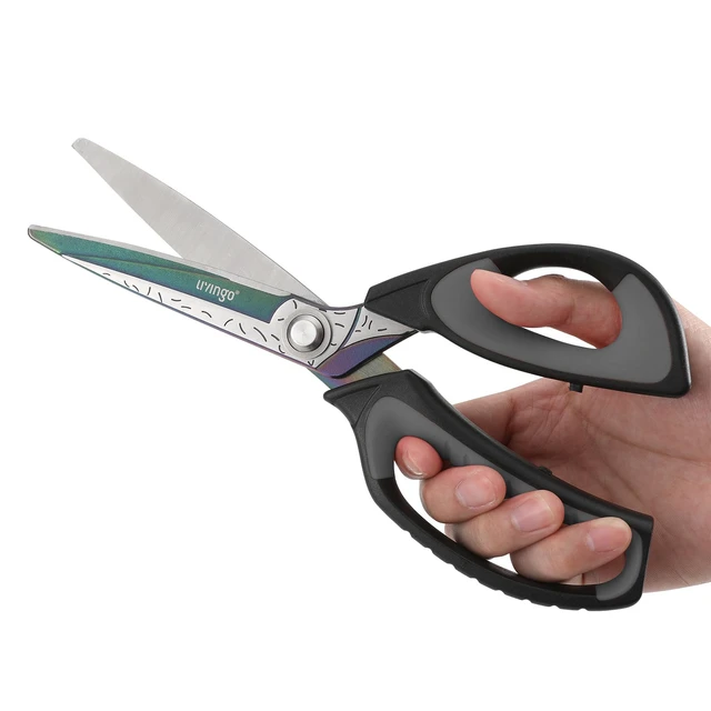 Alt view image 3 of 7 - 10" Heavy Duty Multipurpose Shears for Shop & Garden (Black/Grey) Forged Stainless Steel With Titanium Coating Cuts Fabric, Cardboard, Pruning Branches, Household Materials, Rust-resistant