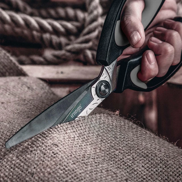 Alt view image 5 of 7 - 10" Heavy Duty Multipurpose Shears for Shop & Garden (Black/Grey) Forged Stainless Steel With Titanium Coating Cuts Fabric, Cardboard, Pruning Branches, Household Materials, Rust-resistant