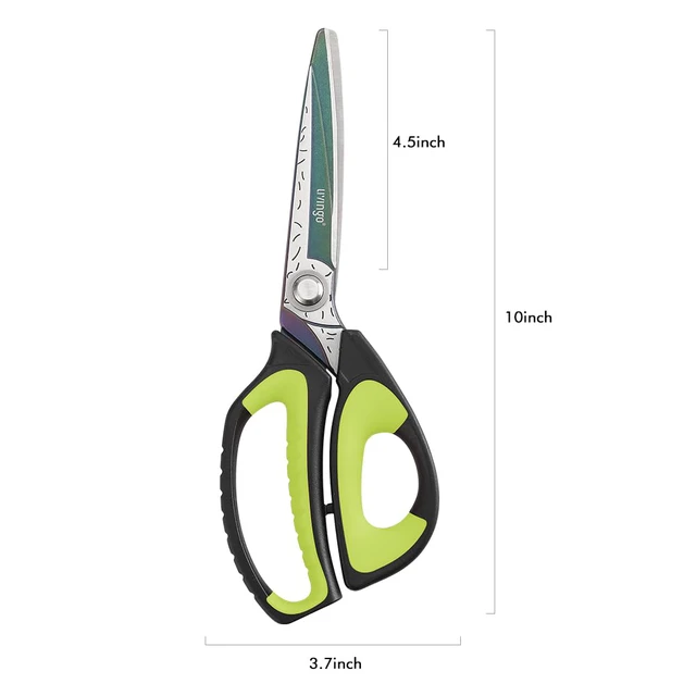 Alt view image 2 of 7 - 10" Heavy Duty Multipurpose Shears for Shop & Garden (Green/Black) Forged Stainless Steel With Titanium Coating Cuts Fabric, Cardboard, Pruning Branches, Household Materials, Rust-resistant