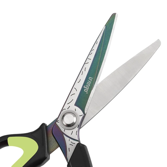 Alt view image 3 of 7 - 10" Heavy Duty Multipurpose Shears for Shop & Garden (Green/Black) Forged Stainless Steel With Titanium Coating Cuts Fabric, Cardboard, Pruning Branches, Household Materials, Rust-resistant