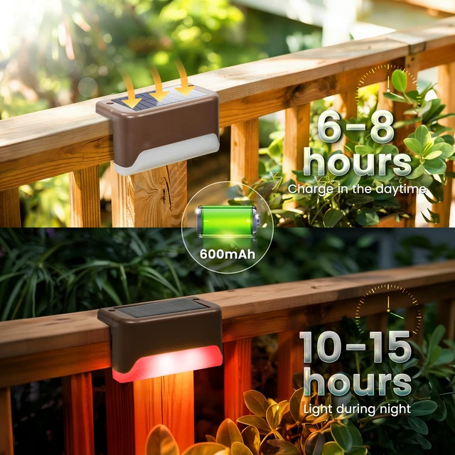 Alt view image 6 of 7 - Solar Deck Lights Outdoor,Fence Lights Waterproof,16 Pack RGB LED Step Light for Outside, Patio, Stair, Garden, Yard, Railing, Front Porch, Balcony Decor